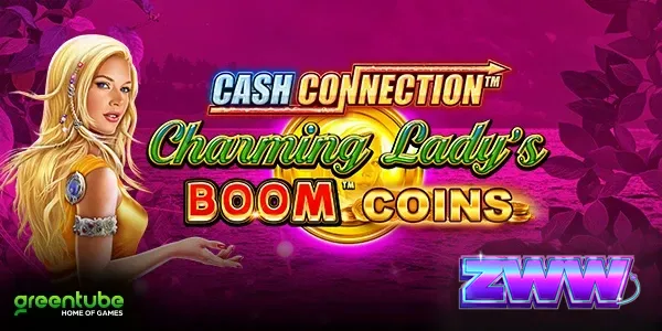 Interface vibrante do slot Cash Connection Charming Lady’s Boom Coins